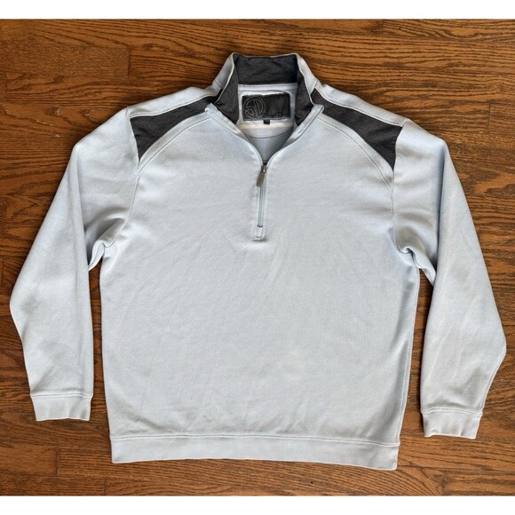 Straight Down 1/4 Zip Sweatshirt Mens XL Pullover Baby Blue Navy Polyester Blend - Picture 1 of 9